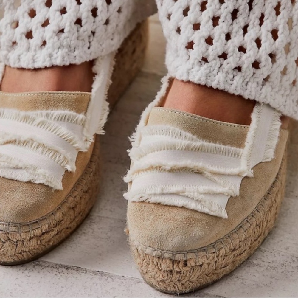 Free People Beige espadrille wedge sandals with cream ankle ties - Picture 9 of 13